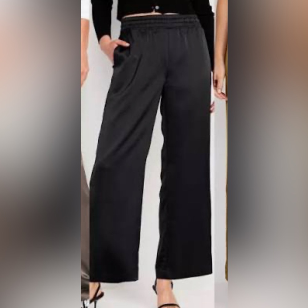Old Navy Mid-Rise Wide-Leg Satin Track Pants | Size Small